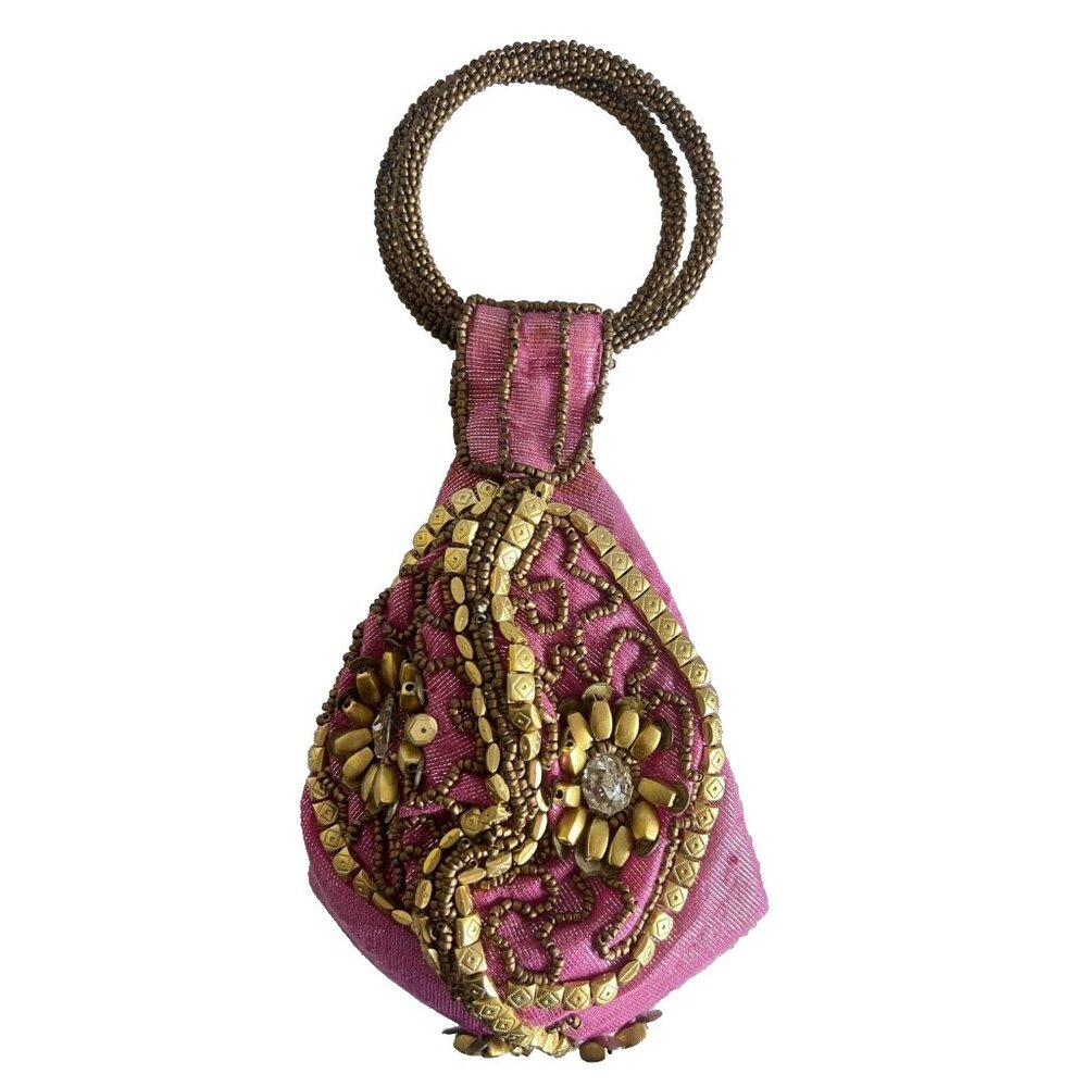 Handcrafted FORTUNE COOKIE Purse Beaded Unique JEWELED Zippered Evening Bag